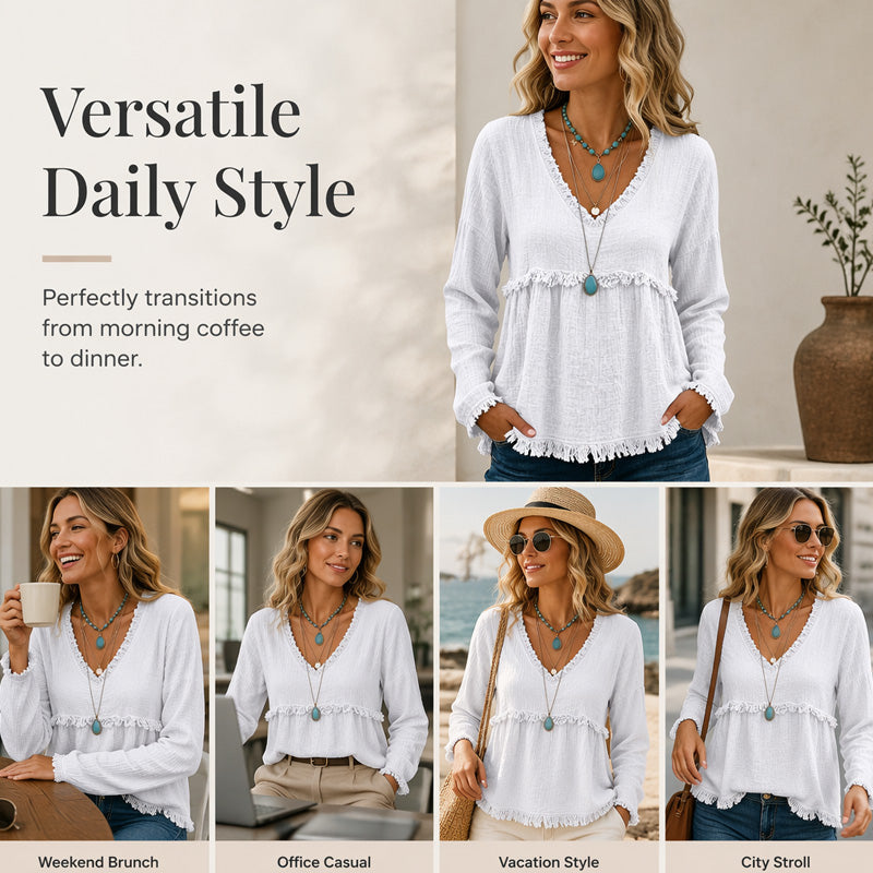 ⌛Limited-Time Offer-Women's Casual V-Neck Long Sleeve Top