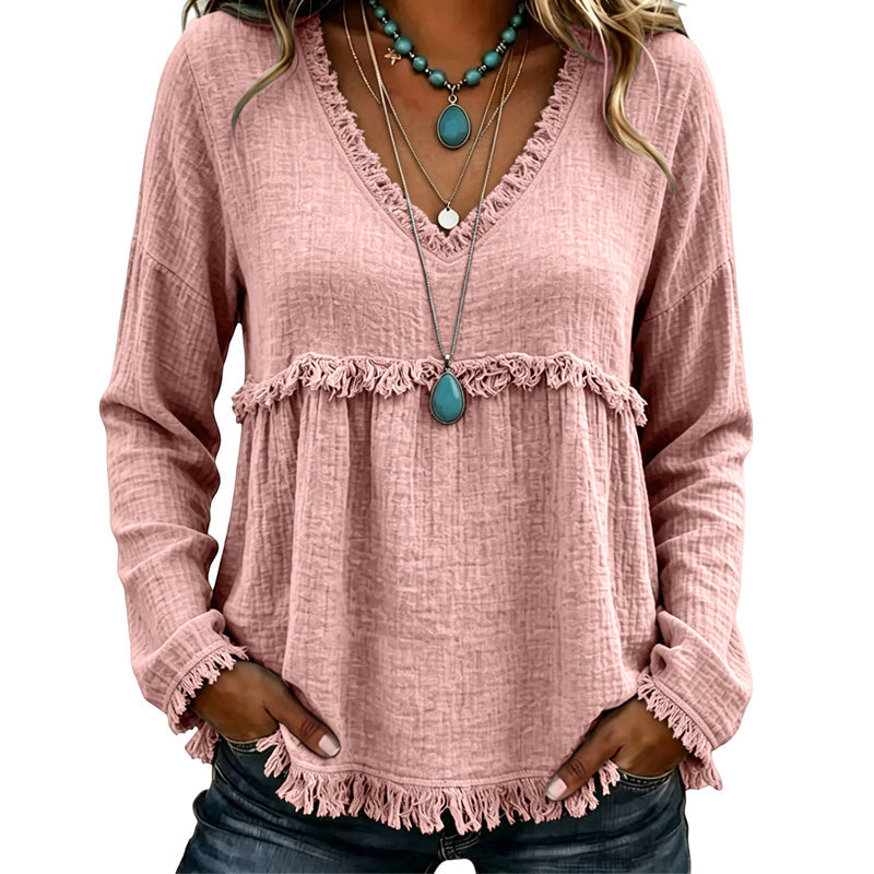 ⌛Limited-Time Offer-Women's Casual V-Neck Long Sleeve Top