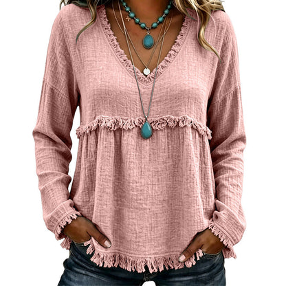 ⌛Limited-Time Offer-Women's Casual V-Neck Long Sleeve Top