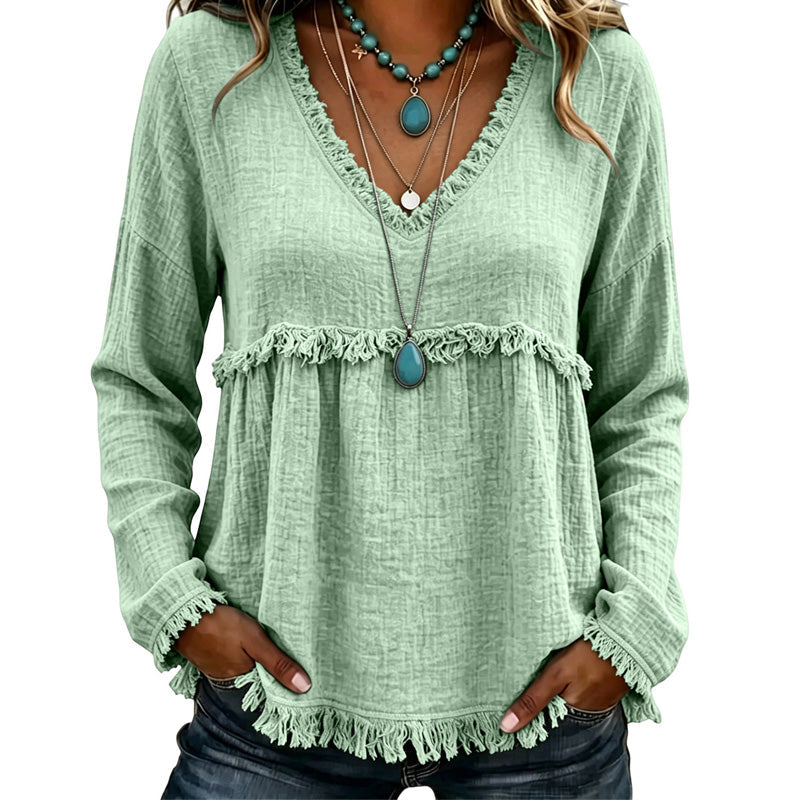 ⌛Limited-Time Offer-Women's Casual V-Neck Long Sleeve Top