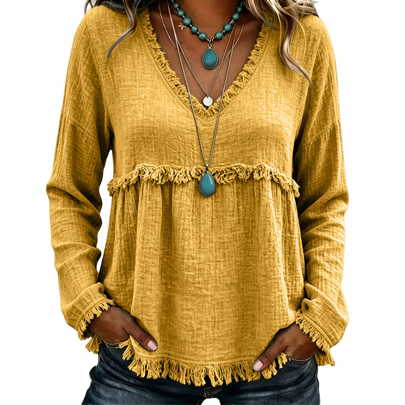 ⌛Limited-Time Offer-Women's Casual V-Neck Long Sleeve Top