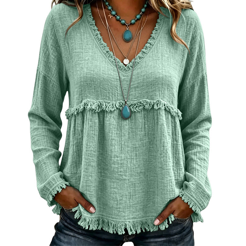 ⌛Limited-Time Offer-Women's Casual V-Neck Long Sleeve Top