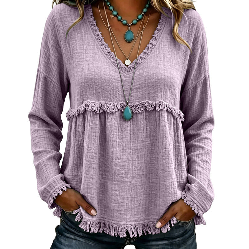⌛Limited-Time Offer-Women's Casual V-Neck Long Sleeve Top
