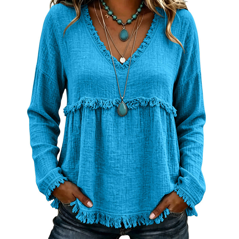 ⌛Limited-Time Offer-Women's Casual V-Neck Long Sleeve Top