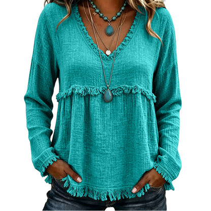 ⌛Limited-Time Offer-Women's Casual V-Neck Long Sleeve Top