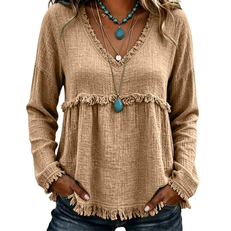 ⌛Limited-Time Offer-Women's Casual V-Neck Long Sleeve Top