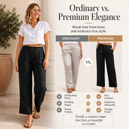 🔥👖מכנסיים לנשים בגזרה רפויה מבד תערובת פשתן – מכנסיים קלאסיים בגזרה ישרה