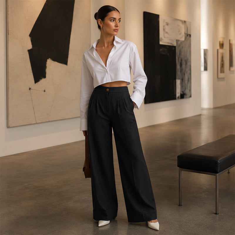 🔥👖מכנסיים לנשים בגזרה רפויה מבד תערובת פשתן – מכנסיים קלאסיים בגזרה ישרה