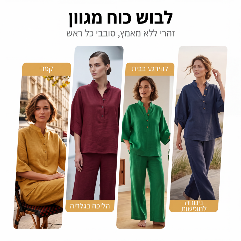 סט לנשים: חולצת צווארון עומד ומכנסיים רחבים
