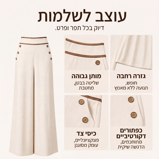 מכנסיים רחבים עם מותן גבוה לנשים עם גימור מנוגד בצבע