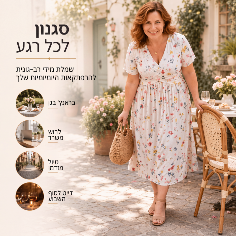 שמלה לנשים עם צוואר V, הדפס פרחים ופיתול במותניים