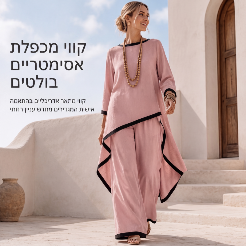 סט טוניקה קז'ואל לנשים ומכנסיים רחבים