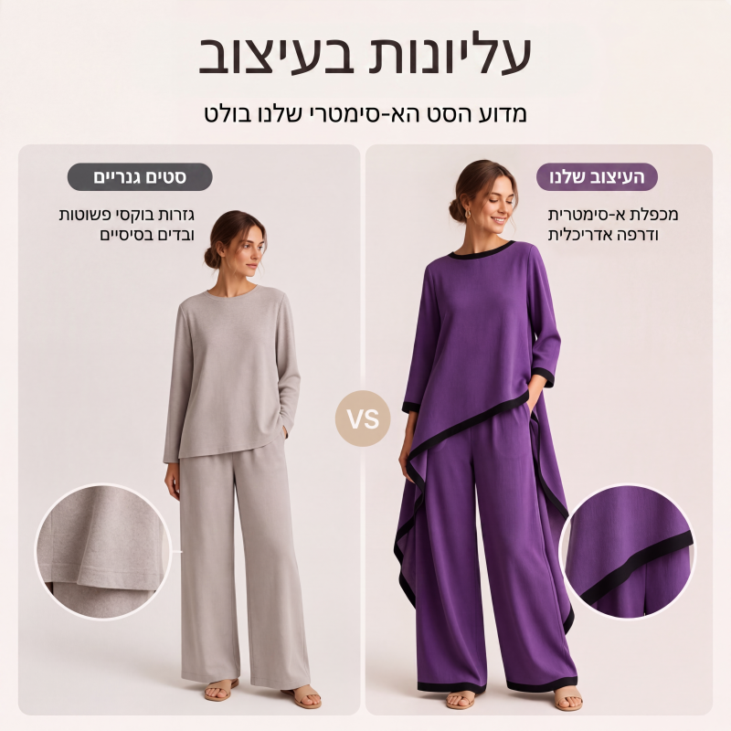 סט טוניקה קז'ואל לנשים ומכנסיים רחבים