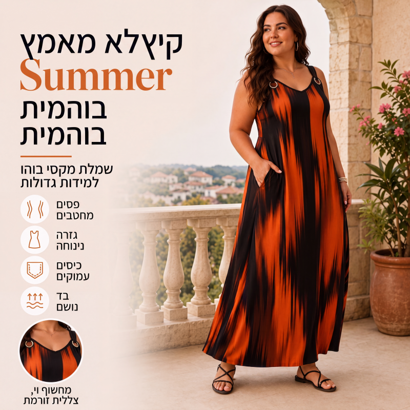 ⌛מבצע לזמן מוגבל: שמלת פסים ללא שרוולים לנשים במידות גדולות