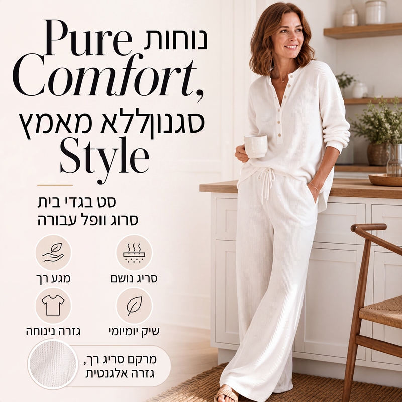 סט לבילוי בעיצוב סריג וופל לנשים
