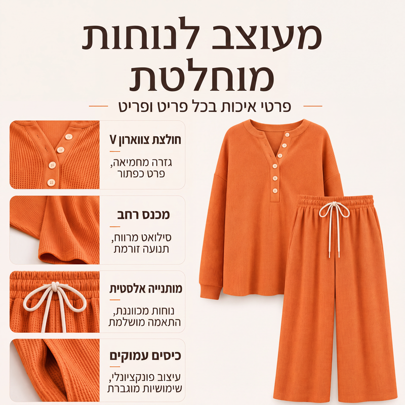 סט לבילוי בעיצוב סריג וופל לנשים