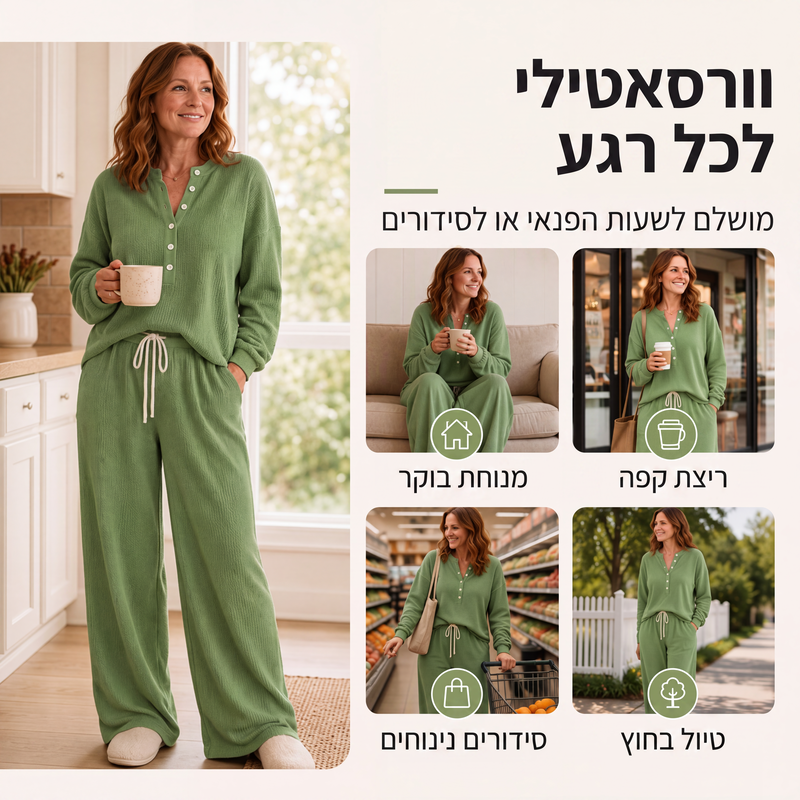 סט לבילוי בעיצוב סריג וופל לנשים