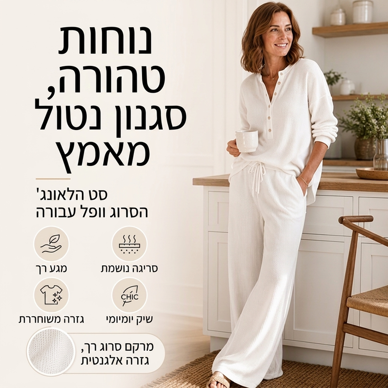 סט לנוחה לנשים בסריגת וופל