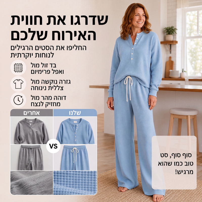 סט לנוחה לנשים בסריגת וופל