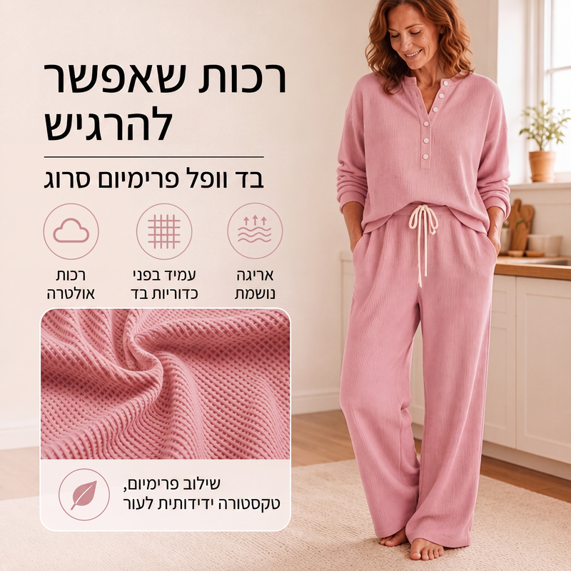 סט לנוחה לנשים בסריגת וופל