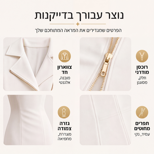 ✨ סגנון ללא מאמץ | שמלת נשים מחמיאה עם רוכסן קדמי א-סימטרי וחתך