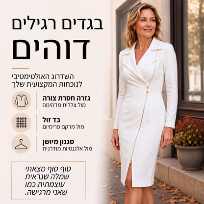 ✨ סגנון ללא מאמץ | שמלת נשים מחמיאה עם רוכסן קדמי א-סימטרי וחתך