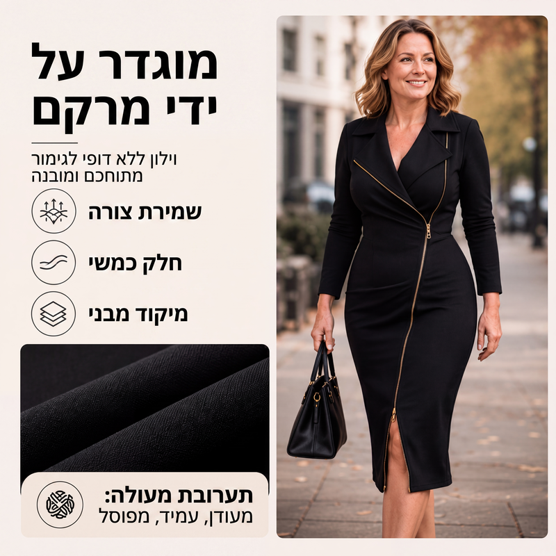 ✨ סגנון ללא מאמץ | שמלת נשים מחמיאה עם רוכסן קדמי א-סימטרי וחתך