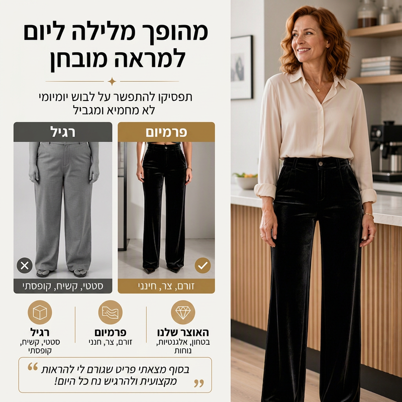 מכנסי קטיפה לנשים במותן גבוה ורגל רחבה