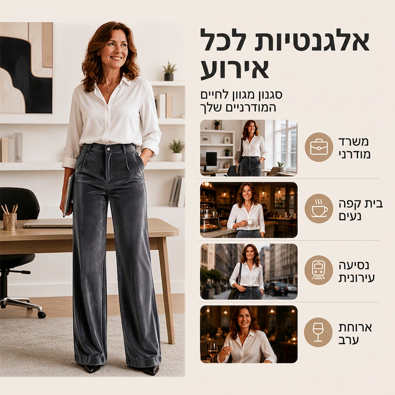 מכנסי קטיפה לנשים במותן גבוה ורגל רחבה