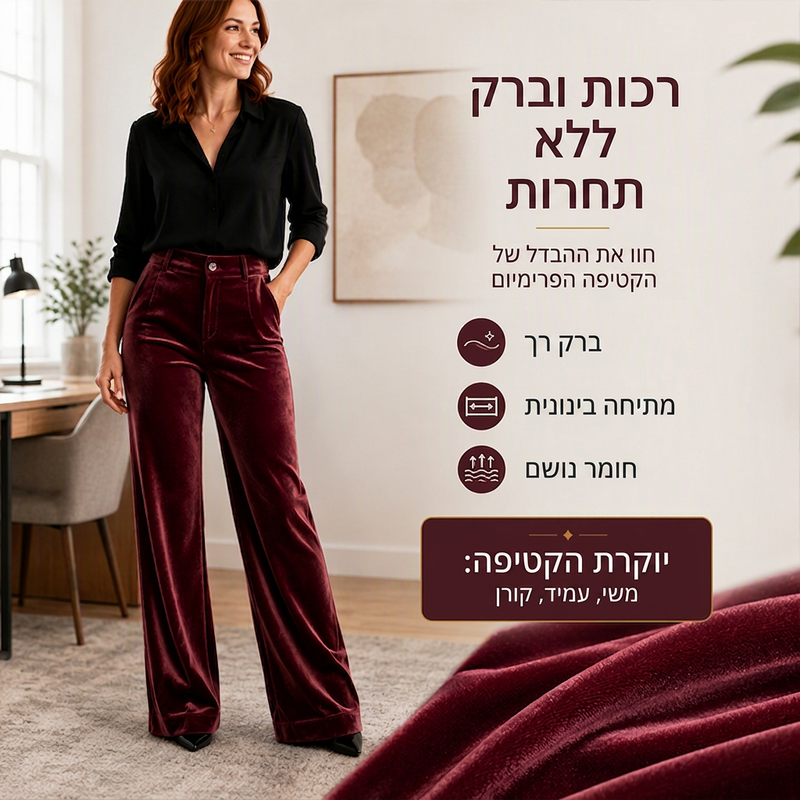 מכנסי קטיפה לנשים במותן גבוה ורגל רחבה